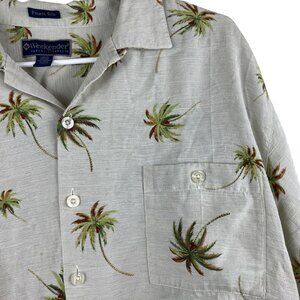 Weekender Mens XL Finest Silk Palm Tree Hawaiian‎ Short Sleeve Button Down Shirt